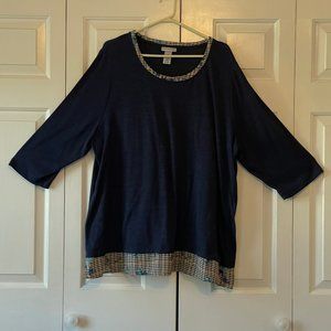 Catherines 2x (22/24) Navy Blue Sweater Shirt 3/4 sleeves